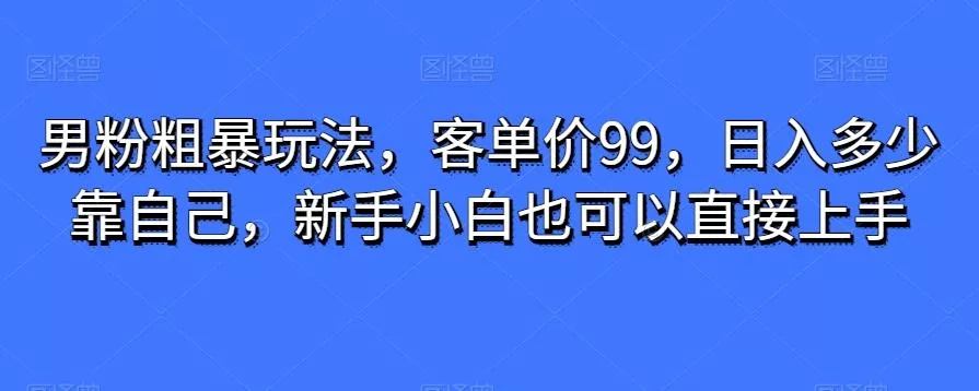 男粉粗暴玩法,客单价99,日入多少靠自己,新手小白也可以直接上手