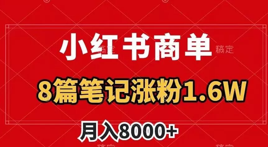 小红书商单最新玩法,8篇笔记涨粉1.6w,作品制作简单,月入8000+【揭秘】