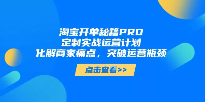 淘宝开单秘籍PRO，定制实战运营计划，化解商家痛点，突破运营瓶颈