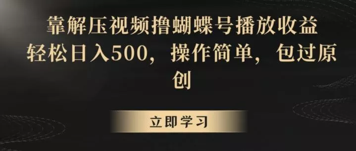 靠解压视频撸蝴蝶号播放收益,轻松日入500,操作简单,包过原创【揭秘】