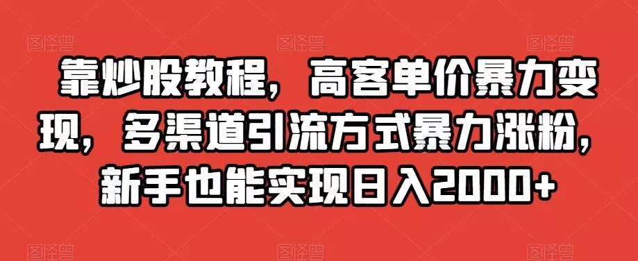靠炒股教程,高客单价暴力变现,多渠道引流方式暴力涨粉,新手也能实现日入2000+【揭秘】