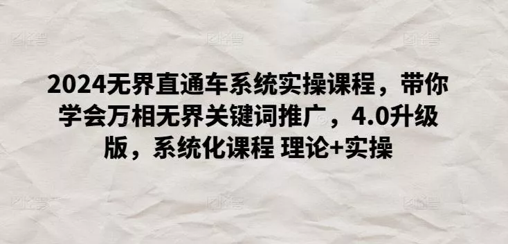 2024无界直通车系统实操课程,带你学会万相无界关键词推广,4.0升级版,系统化课程 理论+实操