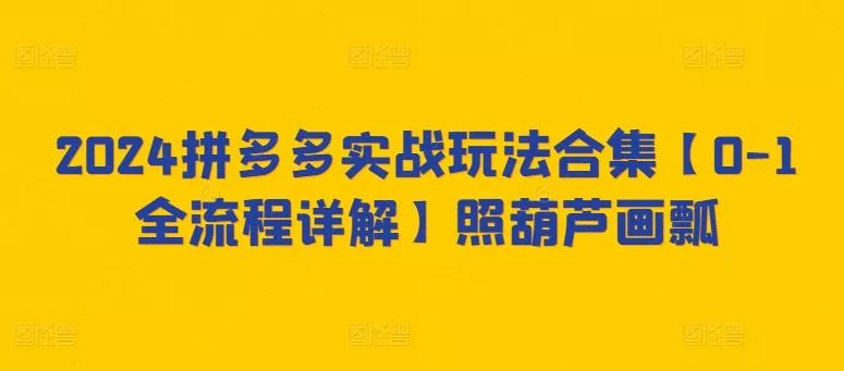 2024拼多多实战玩法合集【0-1全流程详解】照葫芦画瓢