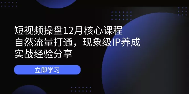 短视频操盘12月核心课程：自然流量打通，现象级IP养成，实战经验分享