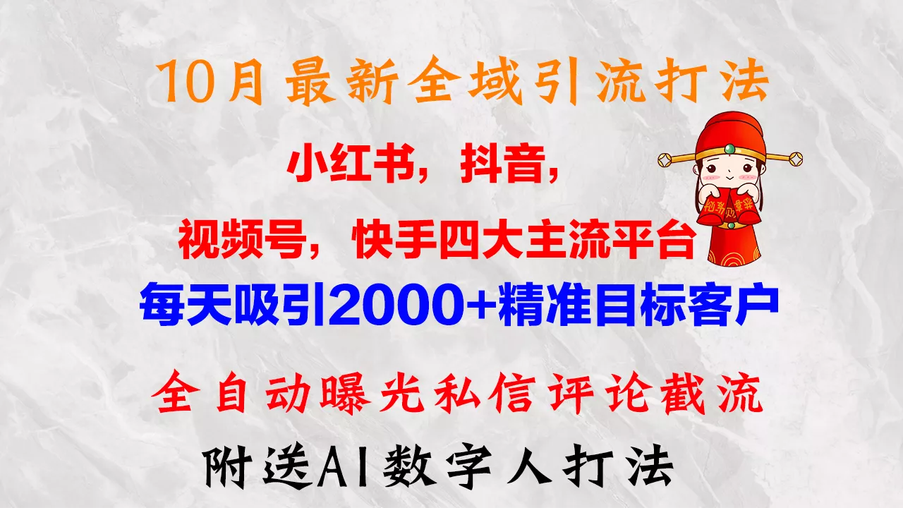 10月最新小红书，抖音，视频号，快手四大平台全域引流，，每天吸引2000...