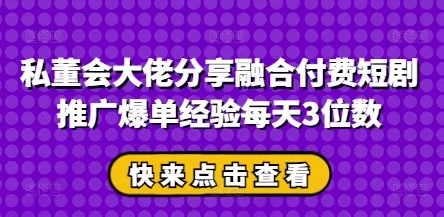 私董会大佬分享融合付费短剧推广爆单经验每天3位数