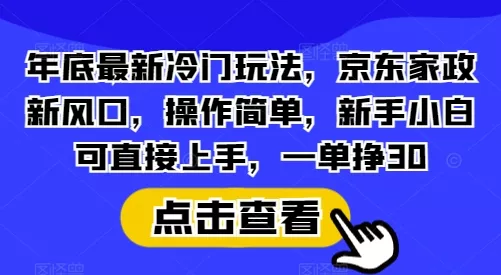 年底最新冷门玩法，京东家政新风口，操作简单，新手小白可直接上手，一单挣30【揭秘】