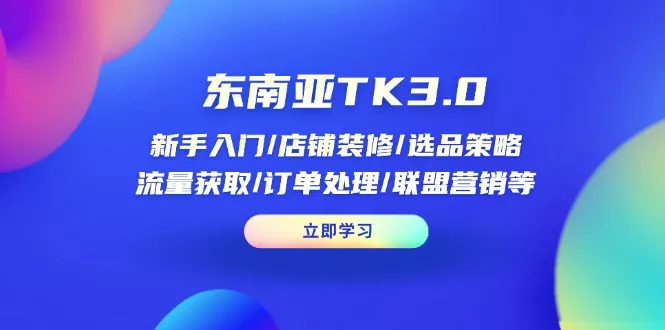 东南亚TK3.0：新手入门/店铺装修/选品策略/流量获取/订单处理/联盟营销等