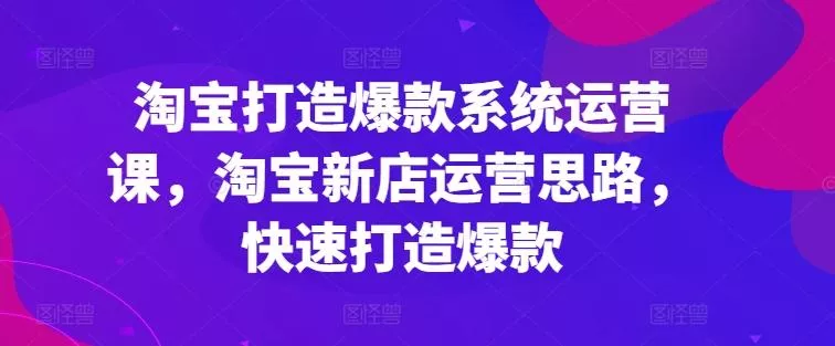 淘宝打造爆款系统运营课，淘宝新店运营思路，快速打造爆款