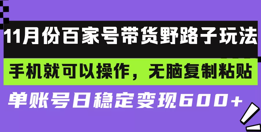 百家号带货野路子玩法 手机就可以操作，无脑复制粘贴 单账号日稳定变现...