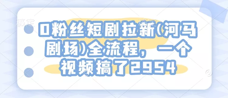 0粉丝短剧拉新(河马剧场)全流程，一个视频搞了2954