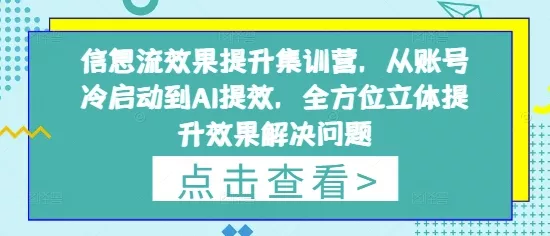 信息流效果提升集训营,从账号冷启动到AI提效,全方位立体提升效果解决问题